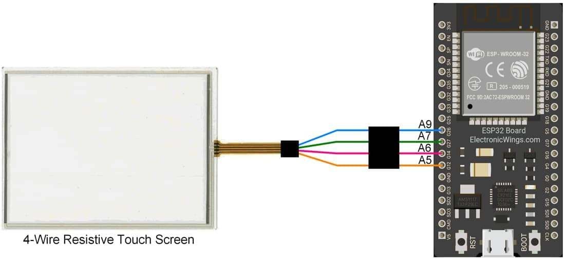 4-Wire Touch Screen Hardware Connection with ESP32